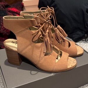 Sam Edelman Tan Lace-Up Block Heels